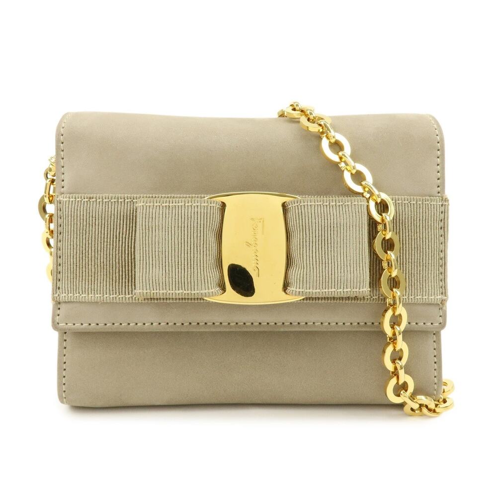 Ferragamo Vara Suede Flap Bag Beige